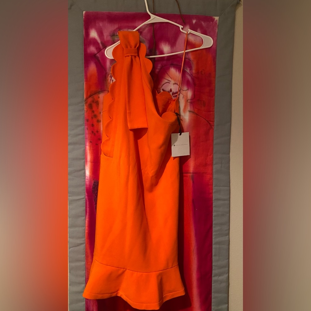 VICTORIA Beckham for Target single shoulder orange lined dress with side zip.